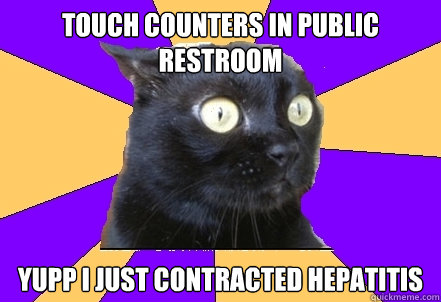 touch counters in public restroom yupp i just contracted hepatitis   Anxiety Cat