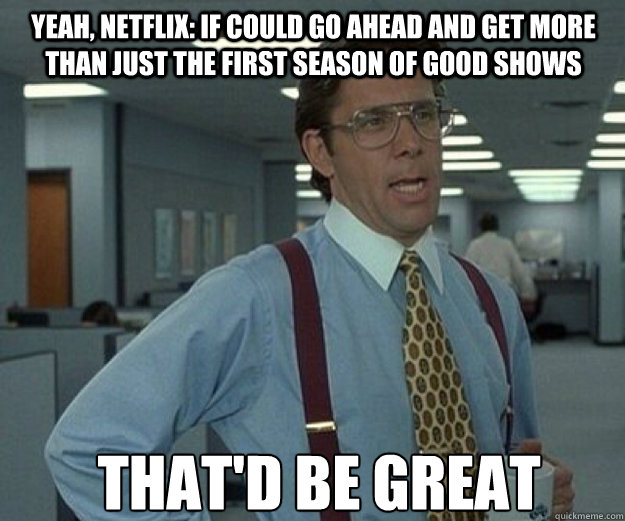 yeah, Netflix: if could go ahead and get more than just the first season of good shows THAT'D BE GREAT  that would be great
