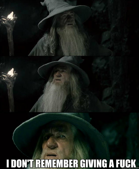  I don't remember giving a fuck  Confused Gandalf