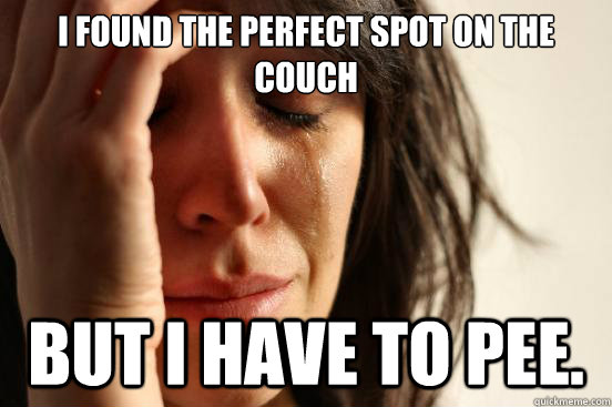 I found the perfect spot on the couch But I have to pee.  First World Problems