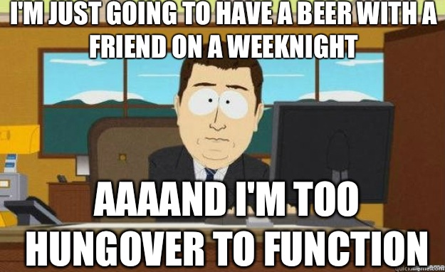 I'm just going to have a beer with a friend on a weeknight AAAAND I'm too hungover to function  aaaand its gone