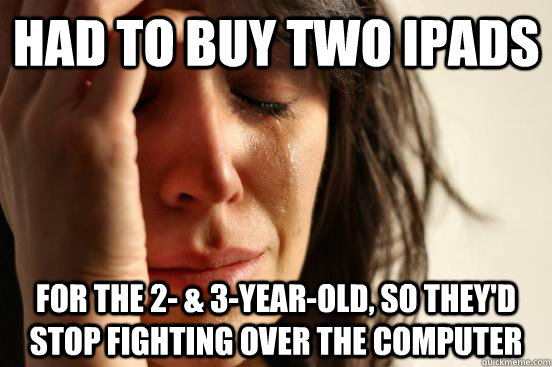Had to buy two ipads  for the 2- & 3-year-old, so they'd stop fighting over the computer  First World Problems