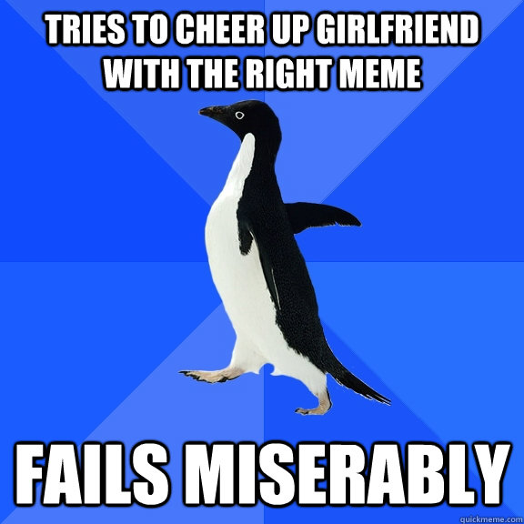 Tries to cheer up girlfriend with the right meme fails miserably  Socially Awkward Penguin