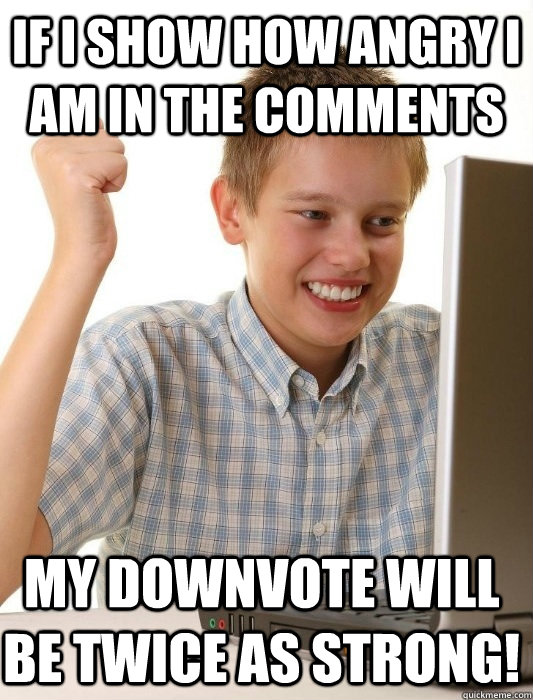if i show how angry i am in the comments my downvote will be twice as strong!  First Day on the Internet Kid