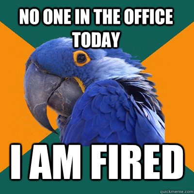 No one in the office today I am fired  Paranoid Parrot