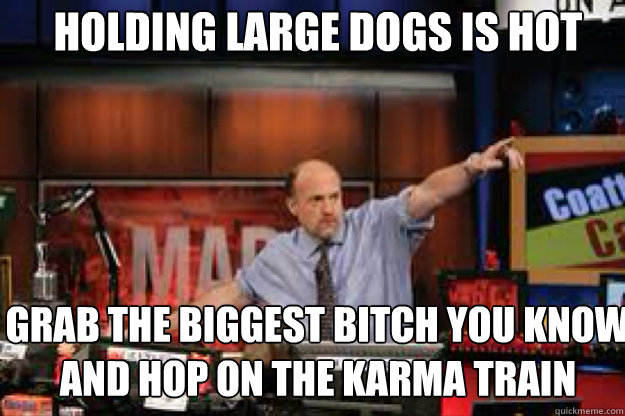 holding large dogs is hot Grab the biggest bitch you know and hop on the karma train - holding large dogs is hot Grab the biggest bitch you know and hop on the karma train  mad money