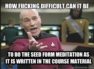 How fucking difficult can it be To do the seed form meditation as it is written in the course material   Annoyed Picard