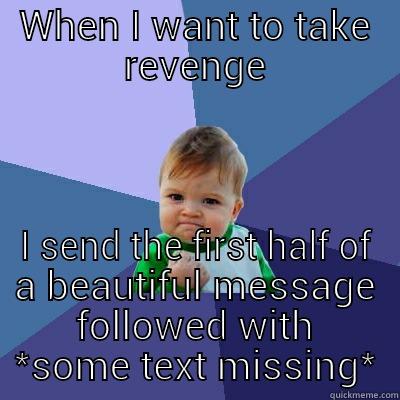 WHEN I WANT TO TAKE REVENGE I SEND THE FIRST HALF OF A BEAUTIFUL MESSAGE FOLLOWED WITH *SOME TEXT MISSING* Success Kid