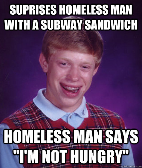 Suprises homeless man with a subway sandwich  Homeless man says 