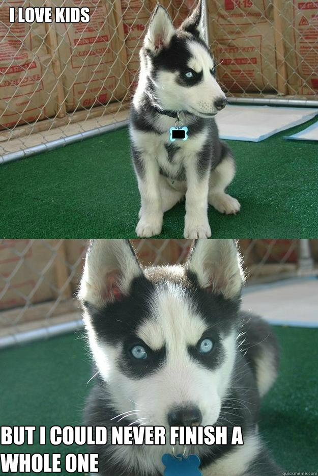 i love kids but i could never finish a whole one  Insanity puppy