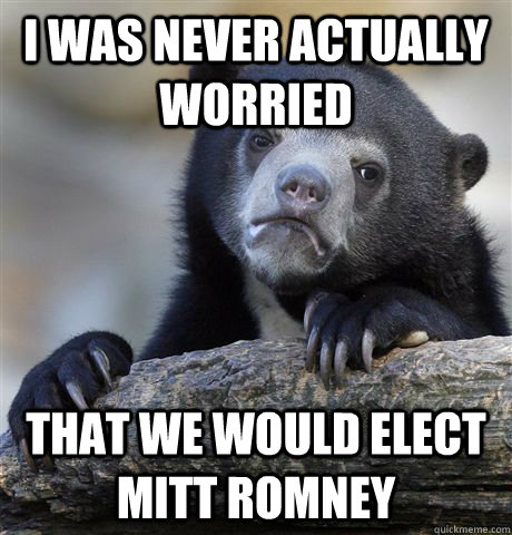 I was never actually worried  that we would elect mitt romney - I was never actually worried  that we would elect mitt romney  Confession Bear