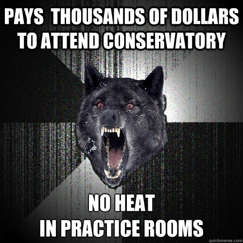 Pays  thousands of Dollars to attend Conservatory No heat 
in practice rooms  Insanity Wolf