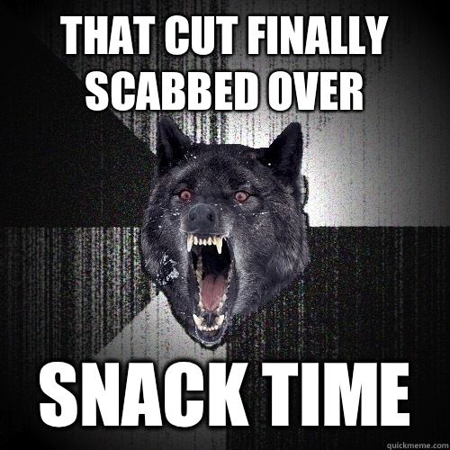 That cut finally scabbed over Snack time  Insanity Wolf