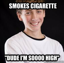 Smokes cigarette 