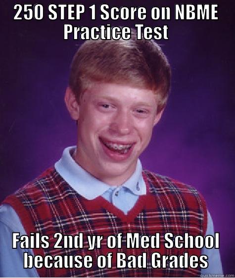 250 STEP 1 SCORE ON NBME PRACTICE TEST FAILS 2ND YR OF MED SCHOOL BECAUSE OF BAD GRADES Bad Luck Brian