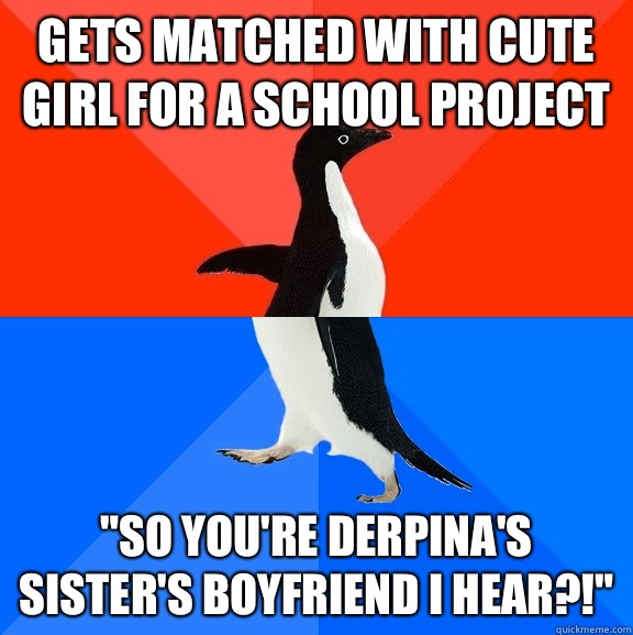 Gets matched with cute girl for a school project 