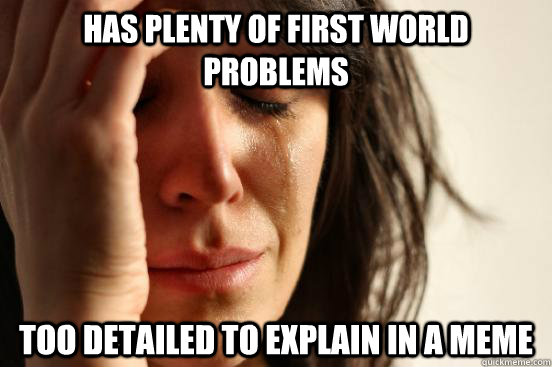 has plenty of first world problems too detailed to explain in a meme  First World Problems
