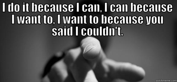 I do it because I can, I can because I want to, I want to because you said I couldn't. - I DO IT BECAUSE I CAN, I CAN BECAUSE I WANT TO, I WANT TO BECAUSE YOU SAID I COULDN'T.  Misc