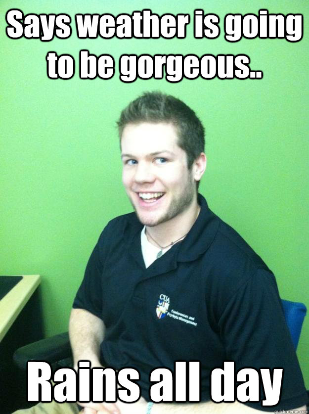 Says weather is going to be Rains all day Phony Paul