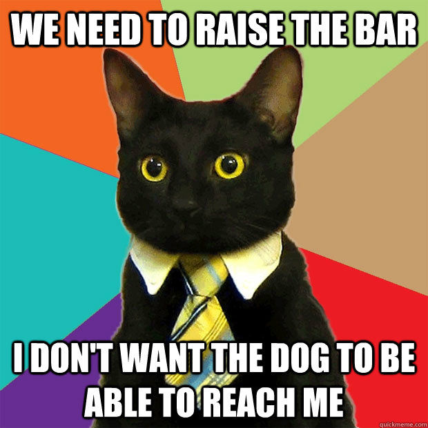 we need to raise the bar i don't want the dog to be able to reach me  Business Cat