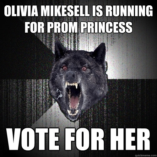 Olivia Mikesell Is running for prom princess vote for her  Insanity Wolf