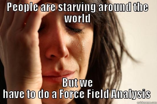 PEOPLE ARE STARVING AROUND THE WORLD BUT WE HAVE TO DO A FORCE FIELD ANALYSIS  First World Problems