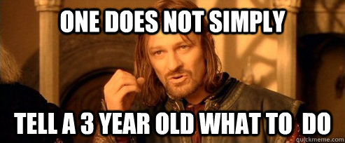 One does not simply Tell a 3 year old what to  do   One Does Not Simply