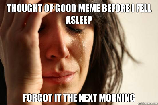 Thought of good meme before i fell asleep forgot it the next morning  First World Problems