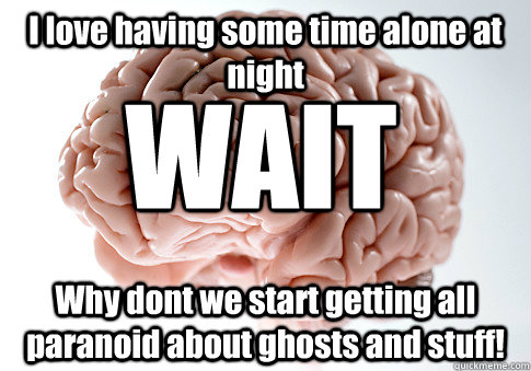 I love having some time alone at night Why dont we start getting all paranoid about ghosts and stuff! WAIT   Scumbag Brain