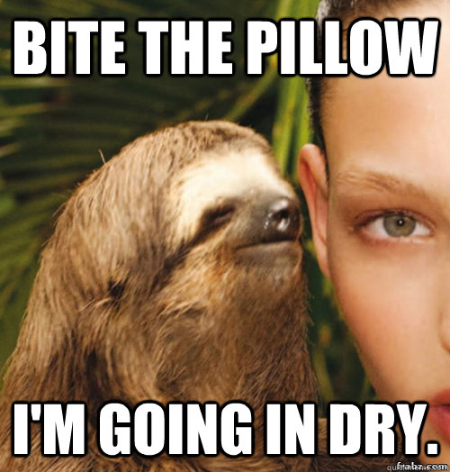 Bite the pillow I'm going in dry.  rape sloth