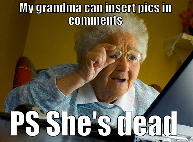 MY GRANDMA CAN INSERT PICS IN COMMENTS PS SHE'S DEAD Grandma finds the Internet