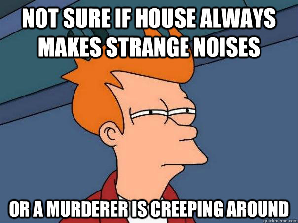 Not sure if house always makes strange noises or a murderer is creeping around  Futurama Fry