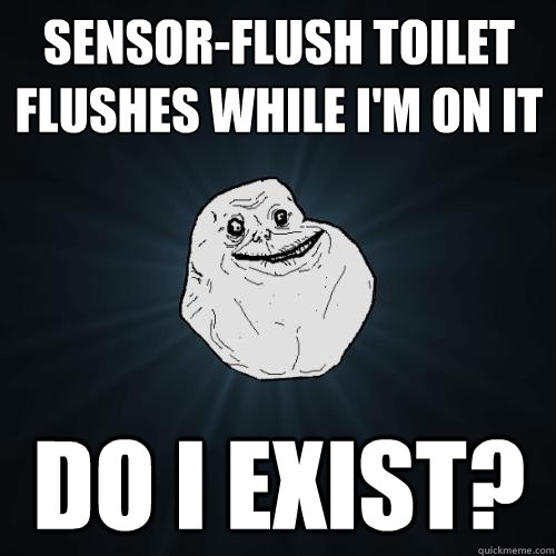 SENSOR-FLUSH TOILET FLUSHES WHILE I'm on it do I exist?  Forever Alone