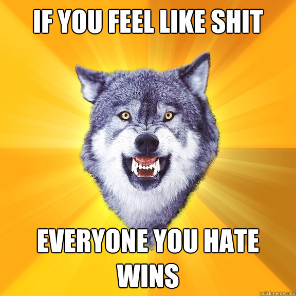 if you feel like shit everyone you hate wins  Courage Wolf