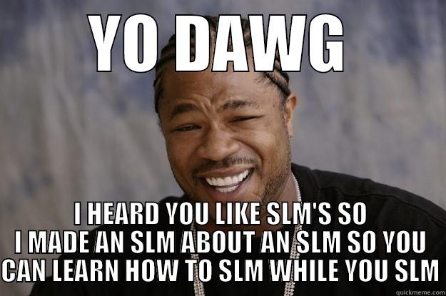 YO DAWG I HEARD YOU LIKE SLM'S SO I MADE AN SLM ABOUT AN SLM SO YOU CAN LEARN HOW TO SLM WHILE YOU SLM Xzibit meme