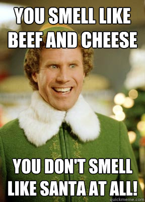 You smell like beef and cheese you don't smell like santa at all! - You smell like beef and cheese you don't smell like santa at all!  Buddy the Elf