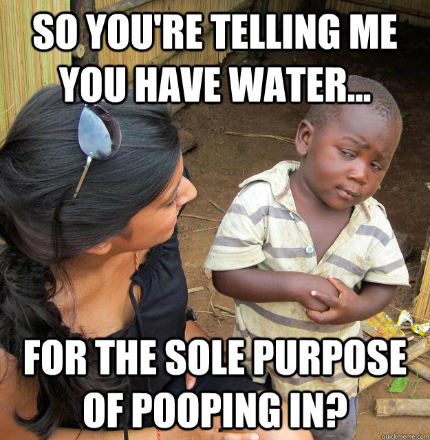 So you're telling me you have water... For the sole purpose of pooping in?  Skeptical 3rd World Child