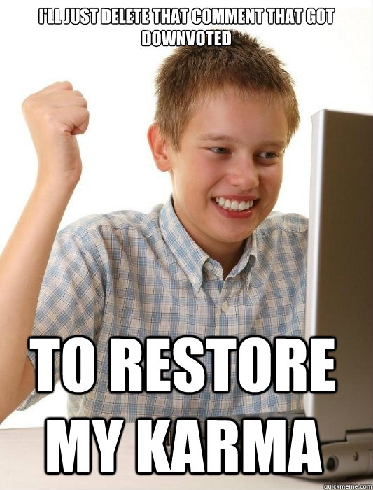 I'll just delete that comment that got downvoted To restore my karma  First Day on the Internet Kid