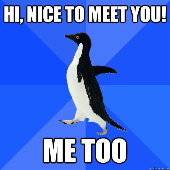 Hi, nice to meet you! me too  Socially Awkward Penguin