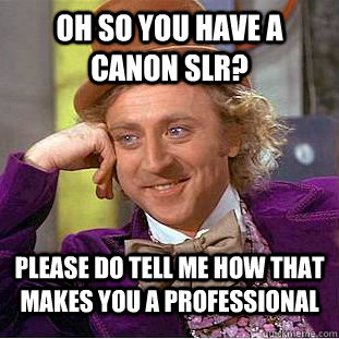 Oh so you have a Canon slr? Please do tell me how that makes you a professional  Condescending Wonka