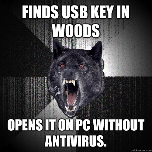 Finds USB key in woods Opens it on PC without antivirus.  - Finds USB key in woods Opens it on PC without antivirus.   Insanity Wolf