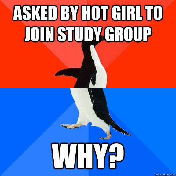 Asked by hot girl to join study group Why? - Asked by hot girl to join study group Why?  Socially Awesome Awkward Penguin