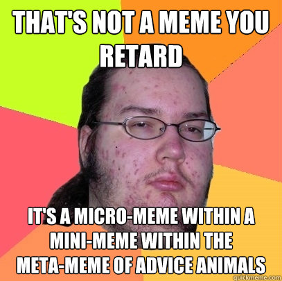 That's not a meme you retard It's a micro-meme within a mini-meme within the          meta-meme of advice animals  Butthurt Dweller