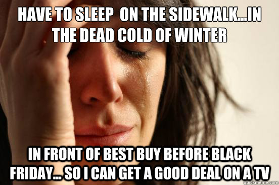 have to sleep  on the sidewalk...in the dead cold of winter in front of best buy before black friday... so i can get a good deal on a tv  First World Problems