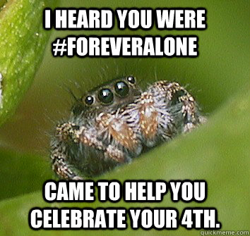 I heard you were #Foreveralone Came to help you celebrate your 4th.  Misunderstood Spider