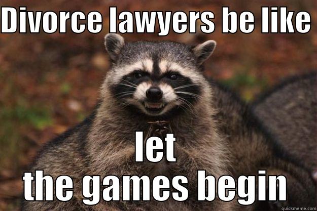 Divorce lawyers be like - DIVORCE LAWYERS BE LIKE LET THE GAMES BEGIN Evil Plotting Raccoon