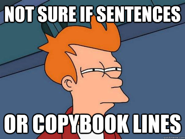 Not sure if sentences Or copybook lines  Futurama Fry