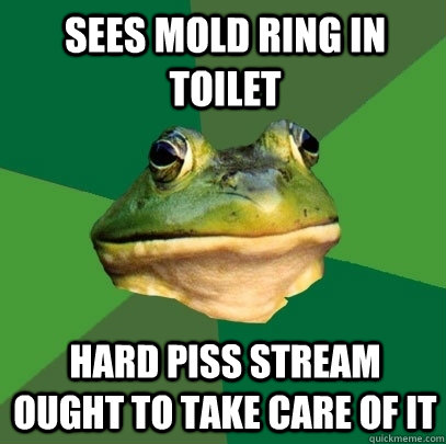 sees mold ring in toilet Hard piss stream ought to take care of it  Foul Bachelor Frog
