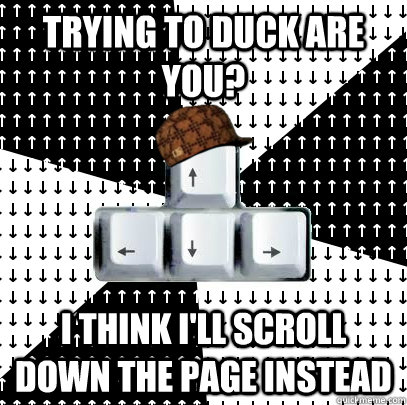 Trying to duck are you? I think I'll scroll down the page instead  