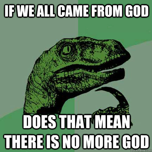 if we all came from god does that mean there is no more god - if we all came from god does that mean there is no more god  Philosoraptor